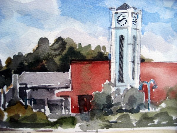 The blue and white town clock in Taihape