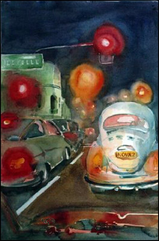 Colourful watercolour of an old VW on King Street