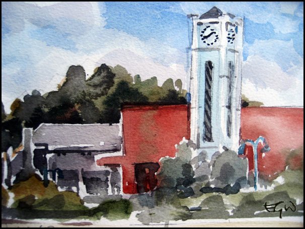 The blue and white town clock in Taihape